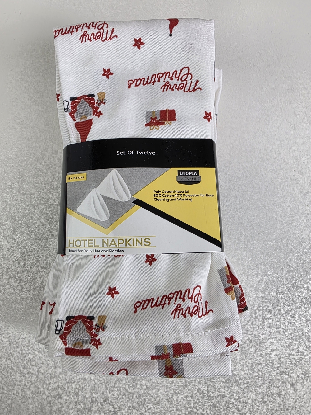 Topia White Napkins with Red Holiday Motifs - Set of 12!